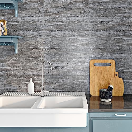 Livelynine Fliesenaufkleber Küchenrückwand Fliesenfolie Bad Wasserfest 16 Fliesen PVC Fliesen Selbstklebend Küche Wand 60x30CM Klebefolie Fliese Betonoptik Grau Fliesensticker Badezimmer Boden Räume