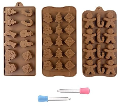 Confezione da 3 stampi in silicone per cioccolatini natalizi con contagocce, forme fai da te di elementi natalizi in silicone per cioccolato, caramelle, gelatine, dolcetti per cani