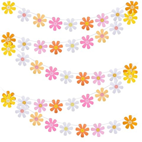 VIDSTW 5 Stück Gänseblümchen Boho Banner Party Dekorationen Happy Birthday Girlande Gänseblümchen Deko Girlande Girlande Gänseblümchen Blumen Hängebanner Papier Blumen Geburtstag Deko