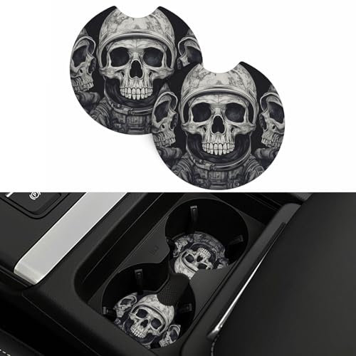 Auto-Getränkehalter mit Astronauten-Totenkopf-Motiv, 2 Stück, universal, rutschfest, weiches Gummi, Auto-Zubehör, Untersetzer für Damen und Herren