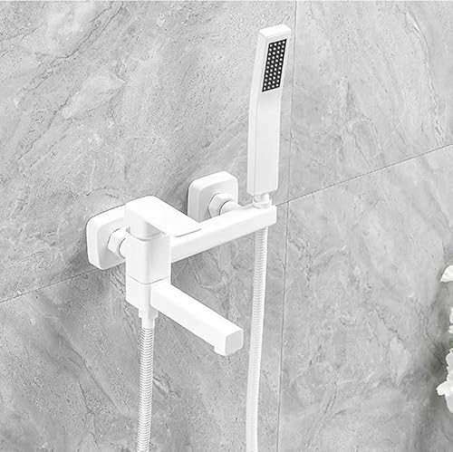 ZYCDP Badewannenarmatur mit Handbrause Einhebe Wannenarmatur Mischbatterie Messing Badewannen Armaturen Unterputz, Weiß