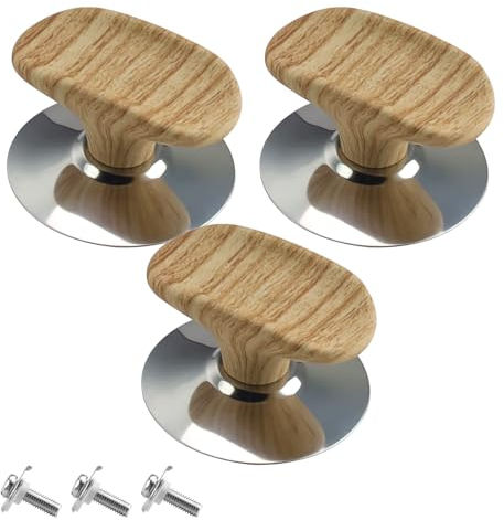 0XBIT Topfdeckel Griff, 3 Stück Universal Topfdeckelknöpfe, Kochgeschirr Bakelit Ersatzdeckelknöpfe, Topfdeckel Griff Universal, Holzmaserung, Hitzebeständiger, für Topfdeckel, Ersatzknöpfe
