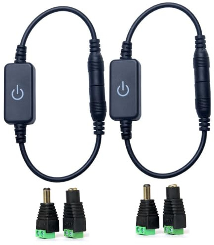 Switian 2 Stück LED Strip Dimmer Switch, DC 12 V, LED-Touch-Inline-Dimmer, Taktschalter-Controller für einfarbige emittierende Diodenstreifen (5.5x2.1mm)
