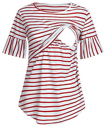 Generisch Umstandsmode Damen Stillshirt Kurzarm Stillkleidung Umstandsshirt Schwangerschaft T-Shirt Umstands Still Oberteil Mit Kurzen Ärmeln Zum Stillen Nursing Umstandstop Schwangerschafts Kleidung