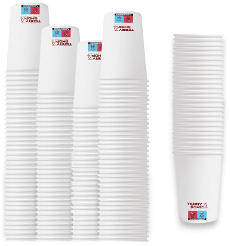 Terryshop74 Lot de 200 gobelets en papier XXL 210 ml couleur faïence belles colorées fraîches d'été pour boissons froides et chaudes 200 pièces (200 pièces blanches 210 ml)