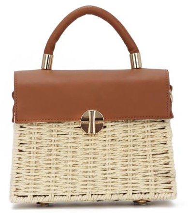 EVEOUT Strohtasche Damen Sommer Chic Weidengeflecht Korb Handtasche mit Schulterriemen Boho Gewebte Rattan Umhängetasche Tragetasche Strandtasche