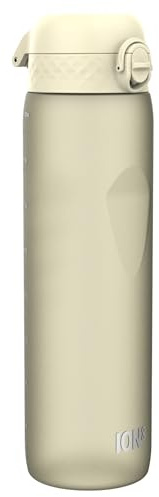ION8 1 Liter Trinkflasche, 1000ml, Auslaufsicher, Einhandöffnung, Sichere Verriegelung, Spülmaschinenfest, BPA-frei, Tragegriff, Leicht zu Reinigen, Ideal für Sport und Fitnessstudio, Cremeweiß