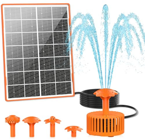 AISITIN Solar Water Foutain Pump 4.5W DIY Glass Panel Solar Powered Fountains Water Feature, Solar Powered Water Pump with 4 Nozzles, Solar Fountain for Bird Bath Outdoor Garden, Fish Tank (Orange)