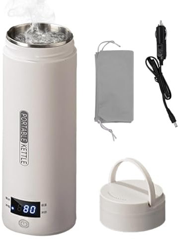 Calentador de agua para coche, hervidor de tazas calentadas de 12 V portátil para viajes - Pantalla LCD portátil, calentando rápidamente taza de control a temperatura de 400 ml para agua,
