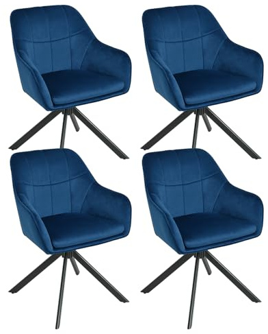 Goeurvant Esszimmerstühle drehbar 4er Set mit Armlehnen Polsterstuhl drehbarer Stühle Esszimmer aus Samt Küchenstuhl mit Metallbeine für Wohnzimmer Esszimmer Dunkelblau