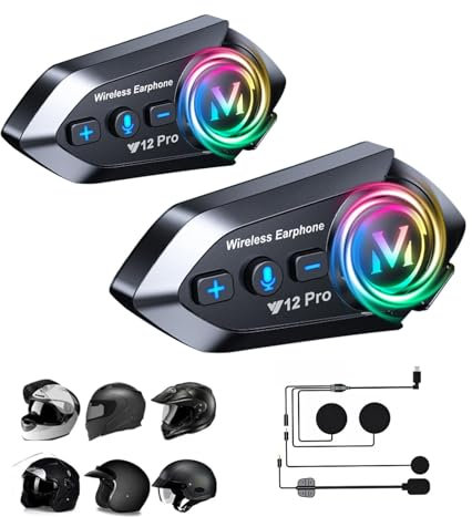 Intercom Motorrad Kommunikationssystem Headset für 2 Personen Motorradhelm mit Bluetooth Gegensprechanlage Motorrad Helm Bluetooth Headset mit Mikrofon Wireless Headphones Freisprecheinrichtung Ohr