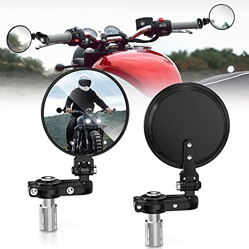 WOLFWILL CNC Motorrad Spiegel, 2 Stück Runde Lenkerendenspiegel,360°Drehbar, Kompatibel mit Meisten Motorräder Motorroller ATV