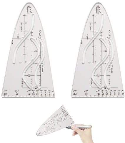 Huotflame Lot de 2 pochoirs paraboliques mathématiques - Règle transparente Cosinus - Modèle géométrique pour sinus tangentes - Règle précise pour étudiant - Pour l'école, l'enseignement, le bureau