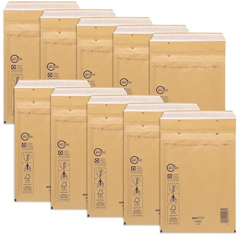 ÖKI Luftpolstertaschen - Luftpolsterumschläge inkl. Haftklebestreifen, 10 Stück, C5 Luftpolster-Taschen, Gepolsterte Briefumschläge,Versandtaschen, Braun