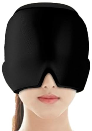 Cappello per mal di testa – Fascia elastica in gel freddo, impacco caldo e freddo, cuscinetto per tensione, sinusite, insonnia, succhietto per occhi, , comodo berretto nero