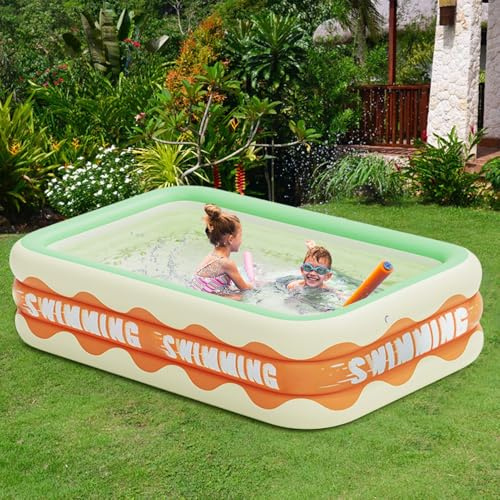 Piscina gonfiabile, 180 x 130 x 60 cm, piscina gonfiabile in PVC, 3 anelli rettangolare per famiglie, resistente e ispessita sopra il terreno, piscina per famiglie per cortile, giardino,