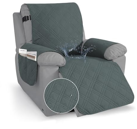 BUERPINKING Sesselschoner mit Taschen, Sesselschoner für Relaxsessel, Sesselbezug für Fernsehsessel & Relaxsessel, rutschfest & Waschbar (Dunkelgrau, Einzelsitz)
