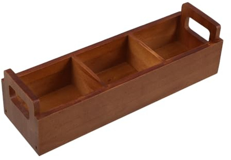 ULTECHNOVO Wooden Tea Box Organiser with Handles 3 Compartments Bag Storage Holder Open Caddy for Countertop Coffee Sachet Office Kitchen Student Travel 1pcs