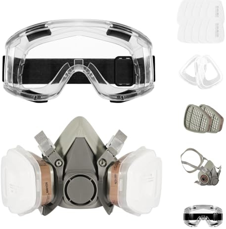 GLOSKIN Andningsmask, dammmask med filter, utbytbar gasmask och återvinningsbar, för att effektivt förhindra inandning av irriterande gaser och damm. Används för målare och målare.
