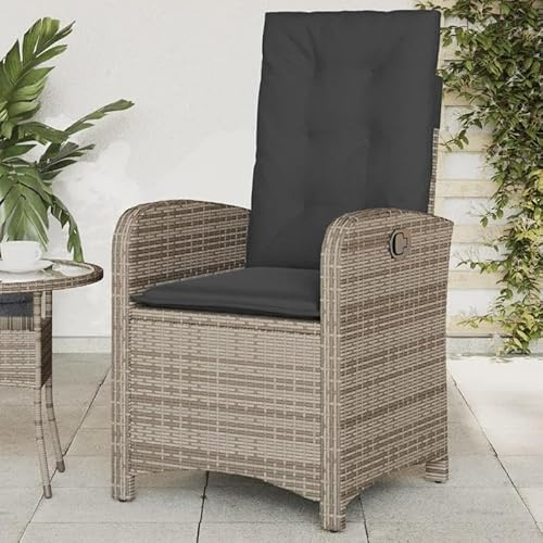 Eleganz 2er-Set Gartensessel mit Kissen - Graue PE-Rattan Sessel mit pulverbeschichtetem Stahlgestell - Verstellbar & Wetterfest für Terrasse, Garten oder Balkon - Bequeme Lounge-Möbel