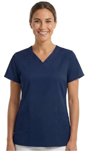 B-well ANGELICA Tunique médicale pour femme avec col en V, poches fonctionnelles, respirante et facile d'entretien, vêtement professionnel pour clinique et cabinet médical, bleu foncé, S