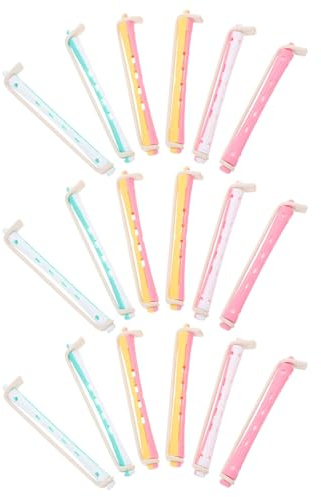 Ipetboom Ensemble de 18 Bigoudis Ondulés en Plastique 9 Cm, Tiges Permanentes sans Chaleur Multicolores pour Coiffure Maison, Bigoudis pour Femmes et Cheveux Naturels Courts et Longs