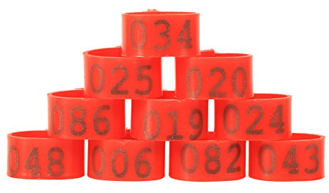 Yosoo Clipsringe 100/Stück 16 mm, in 6 Farben,durchnummeriert von 001-100 zur Beringung von Geflügel wie Hühnern, Enten und Gänsen