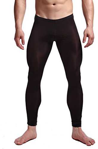K-Men Men's Plus Size Mesh Long Johns Slim Sexy Black Sheer Legging Tights XXL