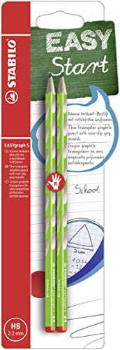 STABILO - Schmaler Dreikant-Bleistift für Rechtshänder - EASYgraph S in grün - 2er Pack - Härtegrad HB