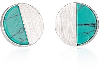 Namana Orecchini Tondi per Donna e Ragazza, Orecchini Argento Donna, Orecchini a Disco Geometrici con Finitura Spazzolata con Turchese Blu, Orecchini a Bottone, Orecchini Donna Argento