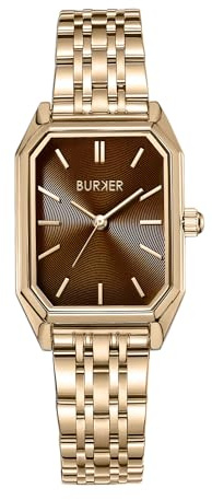 BURKER Damenuhr Isabell | Rechteckiger Damen Armbanduhr Gliederarmband Edelstahl Analog Quarz 3-ATM Wasserdicht