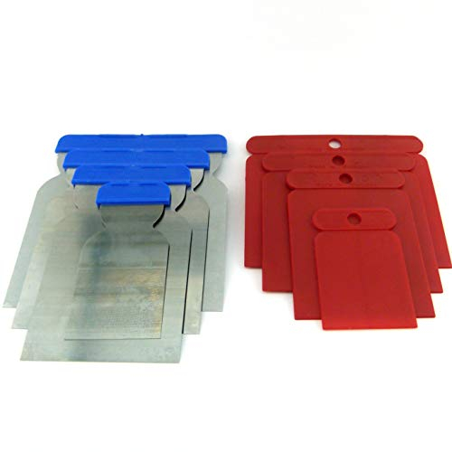 8tlg Set Japanspachtel im Bundle aus 4er Set Flächenspachtel mit Stahlblatt Säurefest + 4er Set Kunststoff-Japanspachtel fexibel Qualitätswerkzeug für Profis Made in Germany