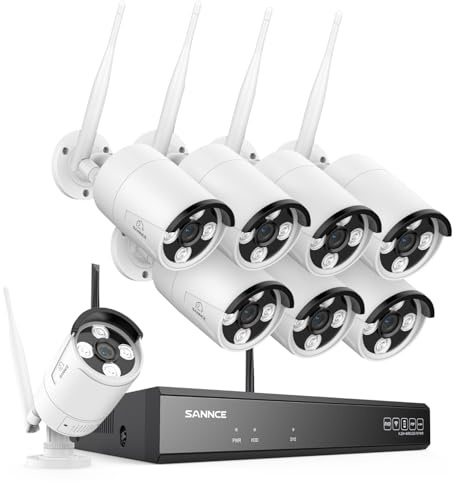SANNCE WLAN Überwachungskamera Aussen Set, 8×3MP WiFi 6 Kameras Outdoor | 4K NVR 10CH ohne HDD, Smart IR LEDs, Nachtsicht 30m, Personenerkennung, 2-Wege-Audio, IP66, APP Alarm, 70° Blickwinkel, Alexa