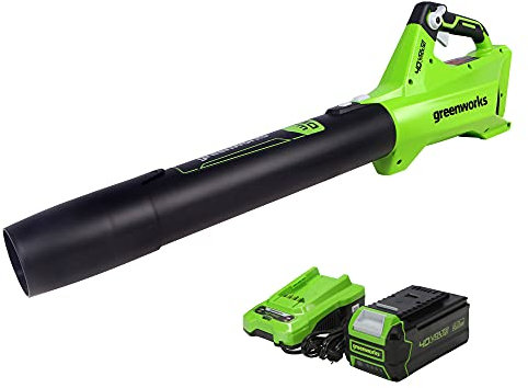 Greenworks 40V (120 MPH / 450 CFM / 75+ Compatible Tools) Cordless Axial Leaf Blower, 4.0Ah Battery and Charger Included