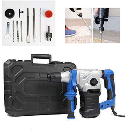 1500W Bohrhammer mit 8tlg Bohr-Meißel-Set 3-Funktions-Bohrhammer, Hammer/Bohren/Meißeln, Schlagstärke 5J, SDS-Plus, 360 ° Drehgriff Antivibrationsgriff