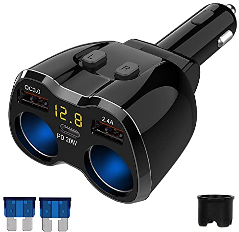 PD 3.0 Zigarettenanzünder Adapter 150W Kfz 12V Verteiler USB C Auto Ladegerät 2 Mehrfach Steckdose Netzteil DC 24V Stecker Splitter mit Schalter 3 USB Anschlüsse für Sitzheizung Handy GPS DashCam Navi