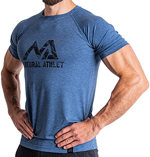 Natural Athlet Slim-Fit Fitness Tshirt für Herren – Enges & langes schnelltrocknendes Männer Kurzarm Gym T-Shirt – für Sport, Gym, Fitnessstudio, Workout, Bodybuilding und Krafttraining