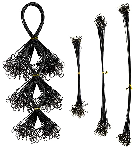 GIAK Stahlvorfächer Edelstahl Vorfacher mIt Karabinerhaken und Edelstahlwirbel 72 Pcs 15/20/25 cm Jeder 24Pcs Für Raubfische, Hidden Hauptschnur