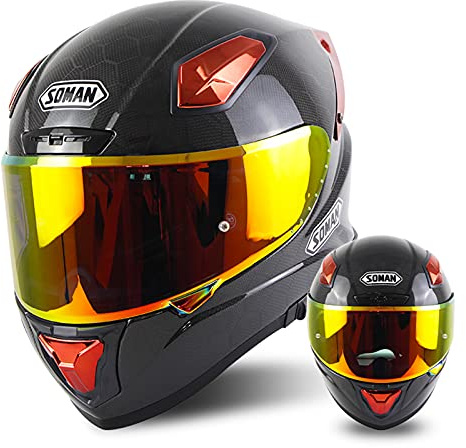 Genuine Real Carbon Fiber Motorcycle Flip Up Full Face Helmet Racing Crash Helmet Unisex-Adult Dual Visor Helmets Motocross Motorbike Moped Street Helmet DOT/ECE Approved,a,3XL