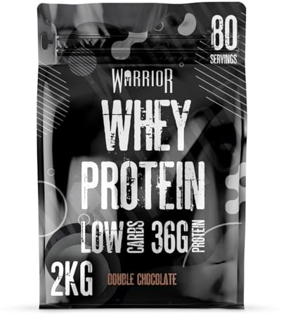 Warrior Whey Protein Powder – Up to 36g* of Protein Per Shake – Low Sugar, and Low Carbs – GMP Certified (Double Chocolate, 2kg)