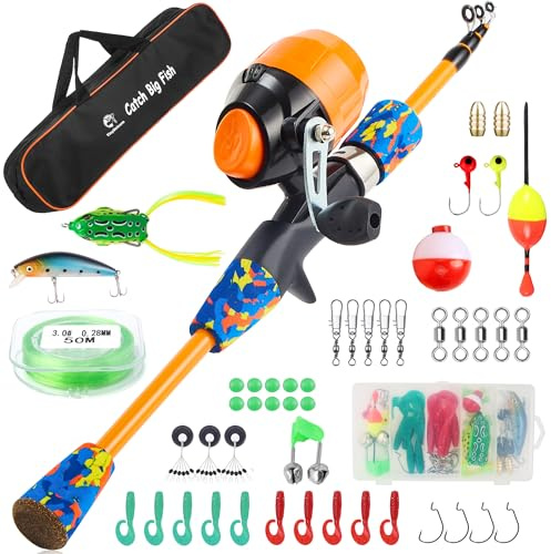 Kids Fishing Pole Kit Set，Portable Telescopic Fishing Rod and Reel Combo Full Kits for Boys, Girls, Beginner, Youth