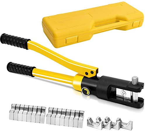 COSTWAY 16 Tons 11 Dies Hydraulic Crimper, 16-300mm² Electric Battery Cable Lug Terminal Hydraulic Crimper Tool with Carry Case