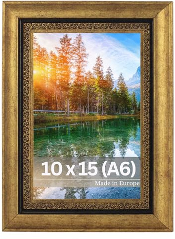 VictoR Bilderrahmen Boho Gold in 10x15 cm (A6) - Leiste: 30x16mm - Fotorahmen Vintage Deko Rustikal - Bilderrahmen Gold 10x15 - Landhaus