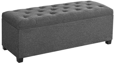 SONGMICS Storage Ottoman Bench, Foot Rest with Legs, 15.7 x 43.3 x 15.7 Inches, End of Bed Bench, Storage Chest, Load up to 660 lb, for Living Room, Bedroom, Entryway, Dark Gray ULSF088G01
