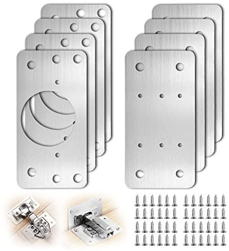 Scharnier Reparaturset mit Edelstahl-Platte für Schränke - 8 Stück C-048