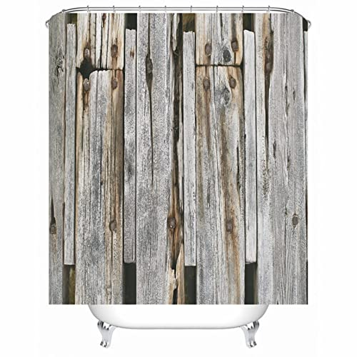 Whoiy Duschrollo Lang, Duschvorhang für Badewanne Über Eck 165X200cm Polyester Badegardinen Rostiges Holzbrett Braun Waschbar Wasserdicht