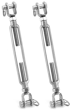 QWORK Jaw & Jaw Turnbuckle, 2 Pack 3/8 Inch M10 Hot Dipped Galvanized Steel Turnbuckle, 1200 lbs Working Load Limit, Heavy Duty Turnbuckle for Cable Wire Rope Tension, Shade Sail, Boat