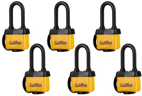 Guliffen Set di 6 lucchetti in acciaio laminato resistente alle intemperie con chiavi identiche per uso esterno