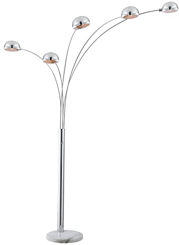 Stehlampe Stehleuchte Standlampe Chrom Wohnzimmer Modern mit Marmorsockel silber, Metall, 5x E14, LxBxH 130x120x200 cm