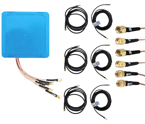 Maswell 6 Combo 5G 4X4 MIMO + WIFI7 2X2 MIMO Outdoor, 700-6000MHz Cellular 4G LTE 5G, WiFi 7, WiFi 6E, Bluetooth, WiMAX, Zigbee, Screw &Adhesive, 2XSMA-Male 4XRP-SMA Low Gain Not for Speed Competition